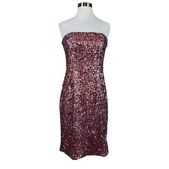 Sequin Strapless Midi Sheath Cocktail Dress Pink Size 6 Laundry by Shelli Segal - Picture 1 of 14